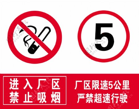 限速5公里禁止吸烟标识