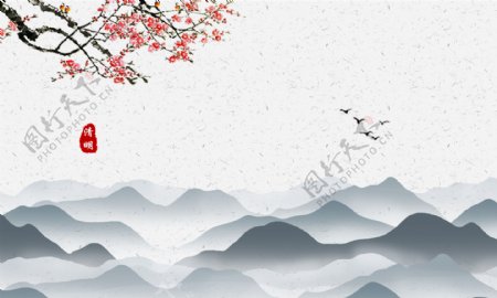 中国风山水桃花背景