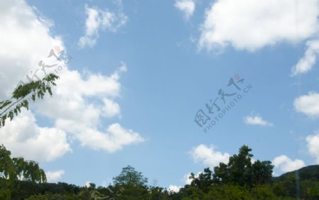 海南槟榔谷蓝蓝的白云天与茅草屋