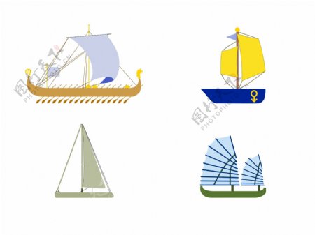 四种帆船装饰图案
