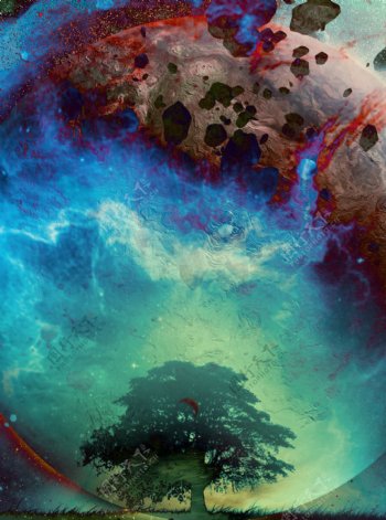 科技感银河大树背景素材
