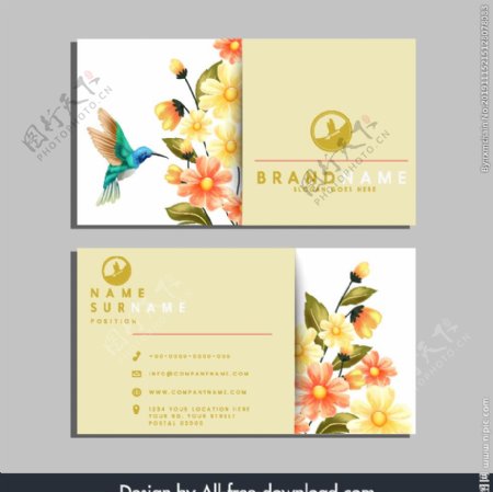 蜂鸟和花卉商务名片