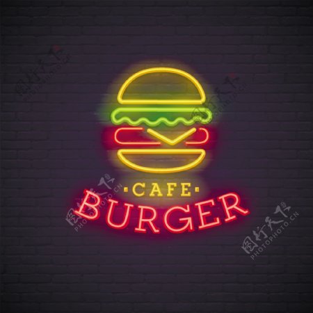 汉堡店发光霓虹灯logo图标
