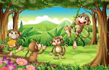 卡通森林猴子