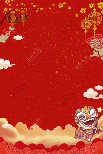 元旦春节灯笼中国结舞狮
