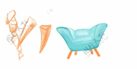座椅沙发插画手绘画风