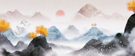 中国风山水水墨背景装饰