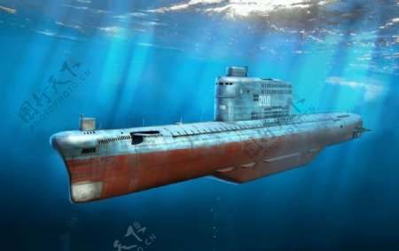 彩色潜水艇插画背景