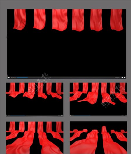 一排紅絲綢飄動動畫視頻素材