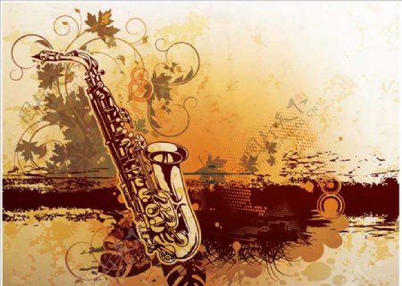 赛克斯管弦乐器卡通设计素材背景