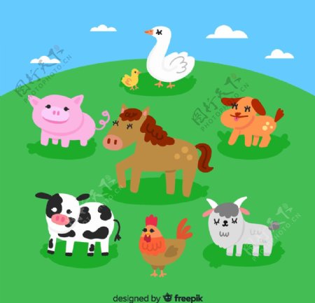 8款创意草地上的农场动物