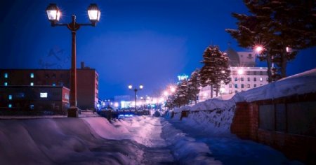 夜冬天雪城市冰岛灯
