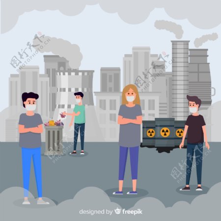 创意城市环境污染插画