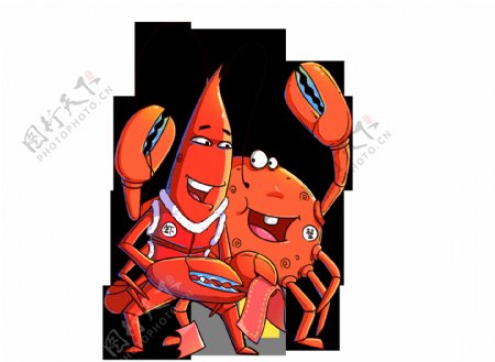 卡通龙虾螃蟹
