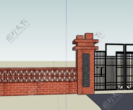 乡村庭院围墙模型