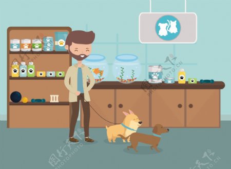 宠物饲养主题插画