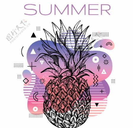 炫彩夏季海报菠萝