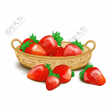 草莓红色手绘小清新水果篮子