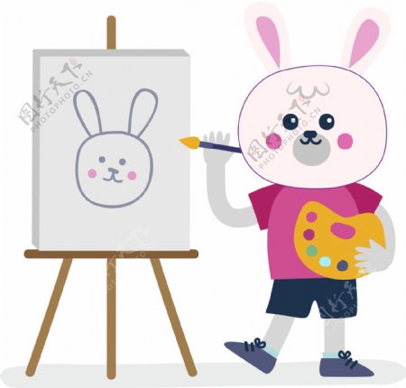 可爱卡通动物小兔子画画矢量