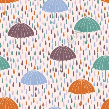 无缝花纹雨伞雨滴