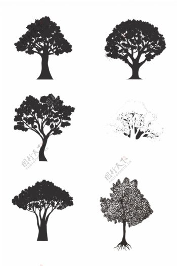 卡通树木剪影素材