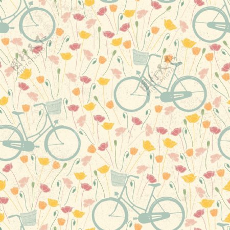 手绘鲜花自行车背景
