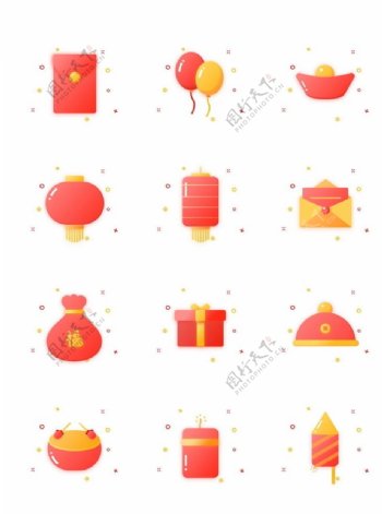春节新年红色电商中国传统图标图片