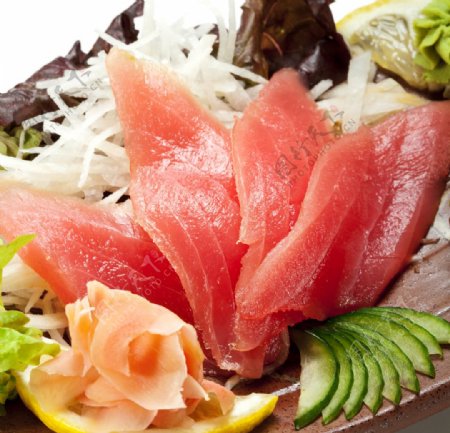 三文鱼片日式食材背景海报素材图片