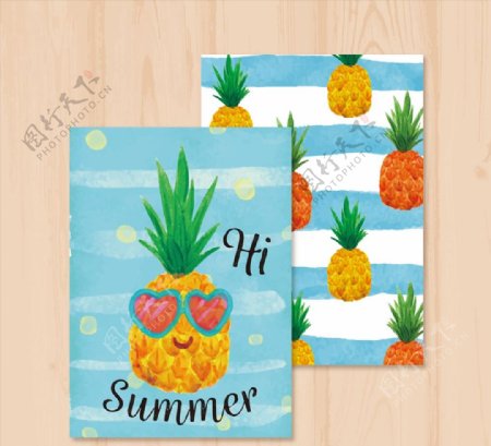 彩绘夏季菠萝卡片图片