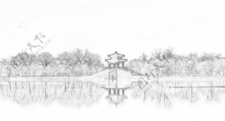 杭州西湖风景线性稿图片