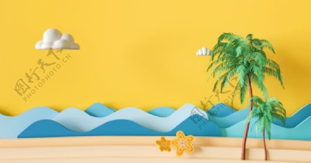 立体波纹夏季背景海报素材图片