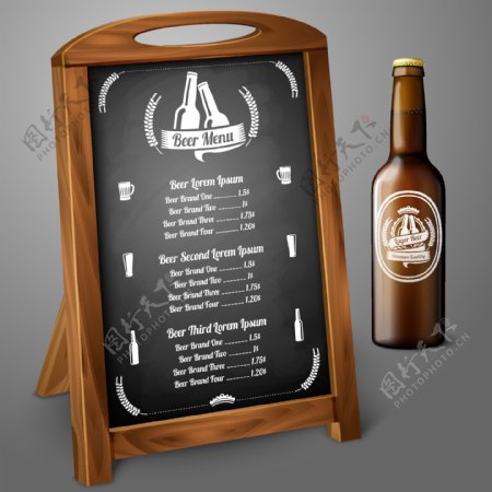 黑板酒水单和啤酒图片
