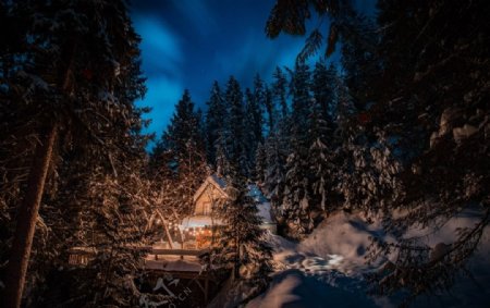冬季夜晚雪景图片