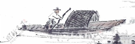 水墨渔船图片