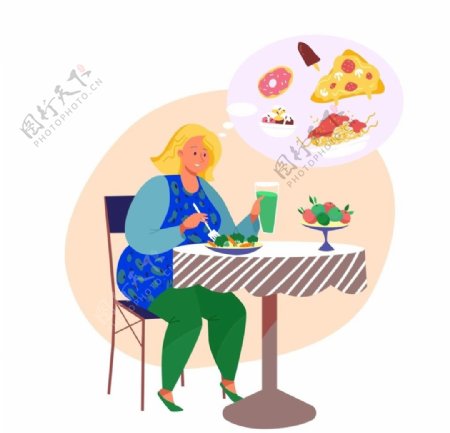 扁平化胖女生生活插画图片