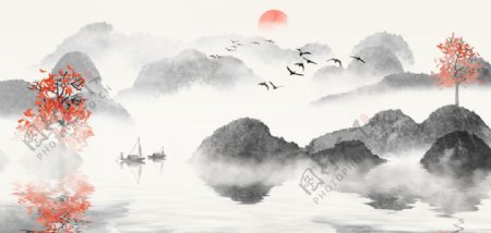 山水复古水墨传统背景海报素材图片