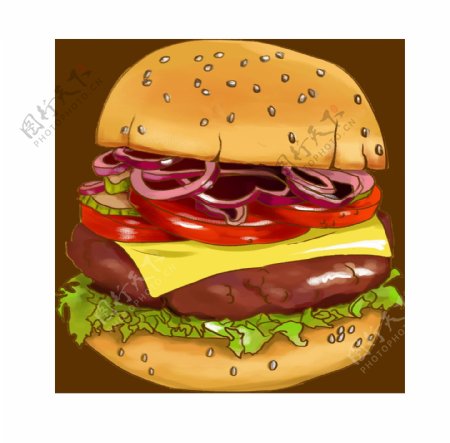 汉堡食物原创插画图片