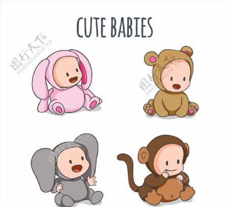 爱动物装婴儿图片