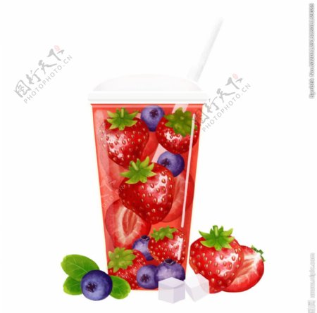 草莓水果茶插画图片
