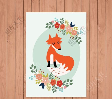 花卉和狐狸卡片图片