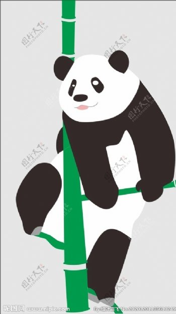 矢量熊猫爬竹子卡通手绘图片