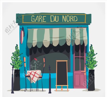 彩绘巴黎街边餐馆图片