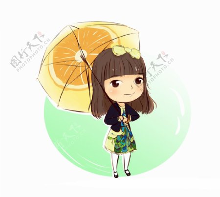 撑伞的女生卡通图片