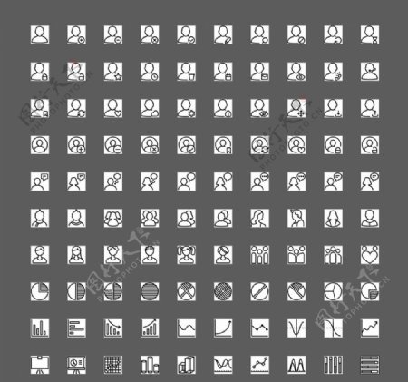 100个黑白用户图表UI图标图片