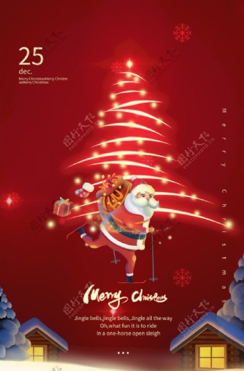 圣诞圣诞树红色背景图片