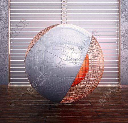 C4D模型百葉窗室內球體房間圖片