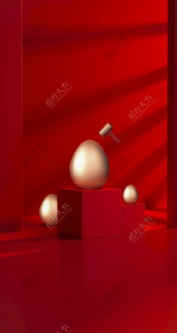 红色砸金蛋背景图片