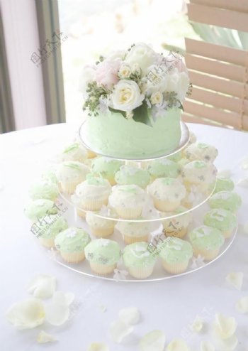 婚礼蛋糕玛芬西饼麦芬结婚蛋糕浅绿图片