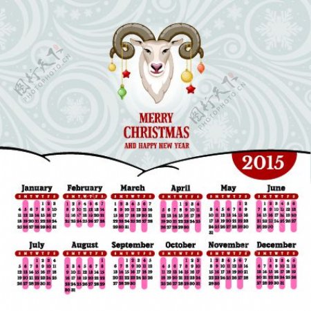 卡通2015绵羊头圣诞节日历矢量素材