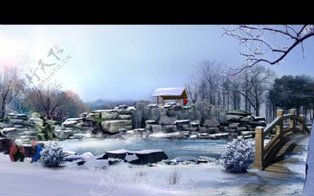 冬天雪景园林风景图片